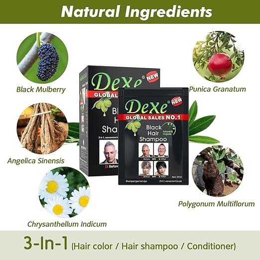 Dexe Black Hair Shampoo — Instant Hair Dye (Box of 10 Sachets)