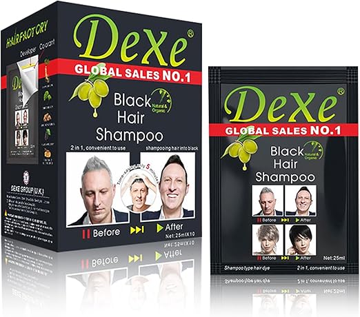 Dexe Black Hair Shampoo — Instant Hair Dye (Box of 10 Sachets)