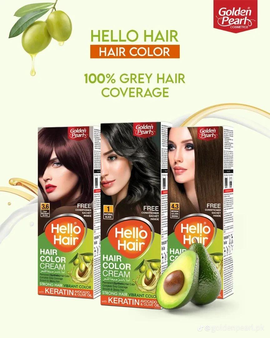 Hello Hair Colour Cream by Golden Pearl – three shades: Natural Black, Deep Mahogany Brown, Medium Golden Brown