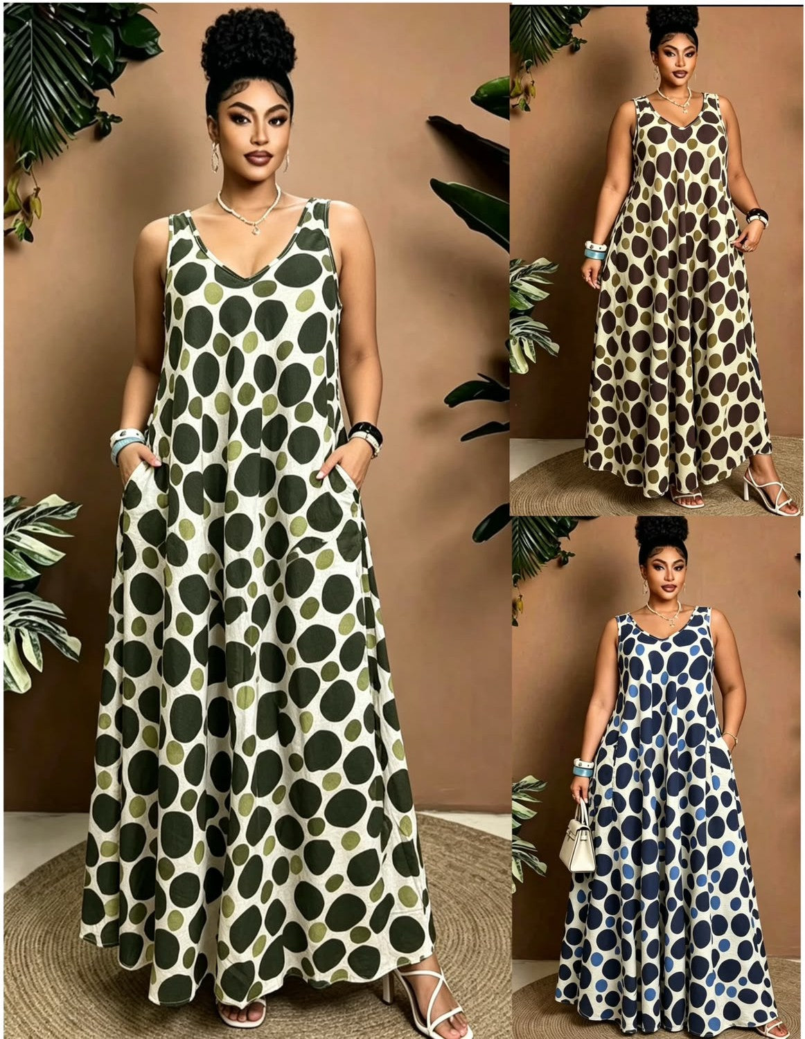Bold Dot Print Maxi Dress with Pockets