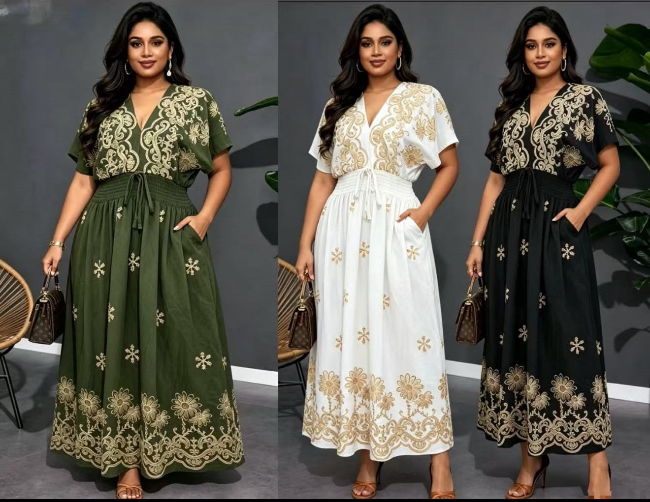 Gold Baroque Print Maxi Dress
