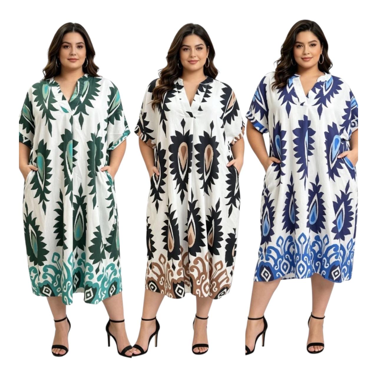 Ikat Print Midi Dress with Pockets