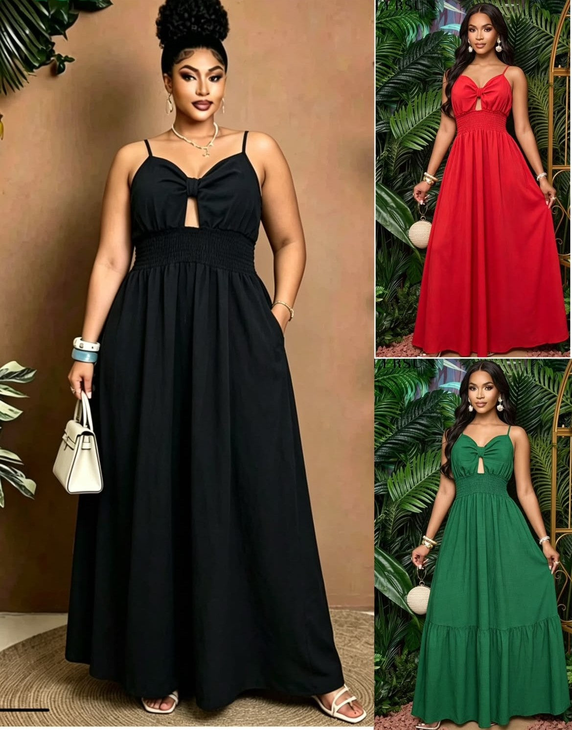 Bow Front Smocked Waist Maxi Dress
