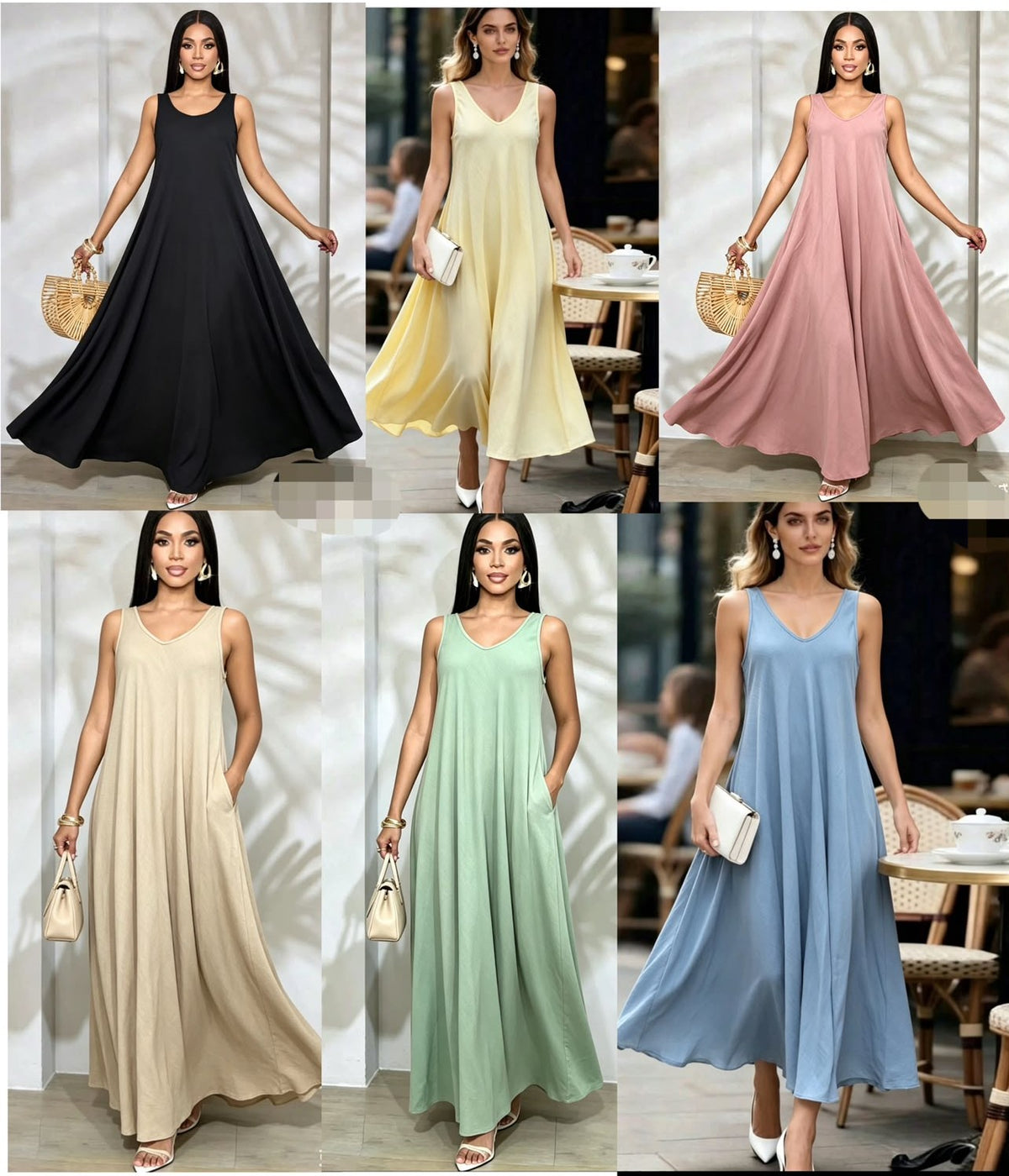 Flowy V-Neck Swing Maxi Dress