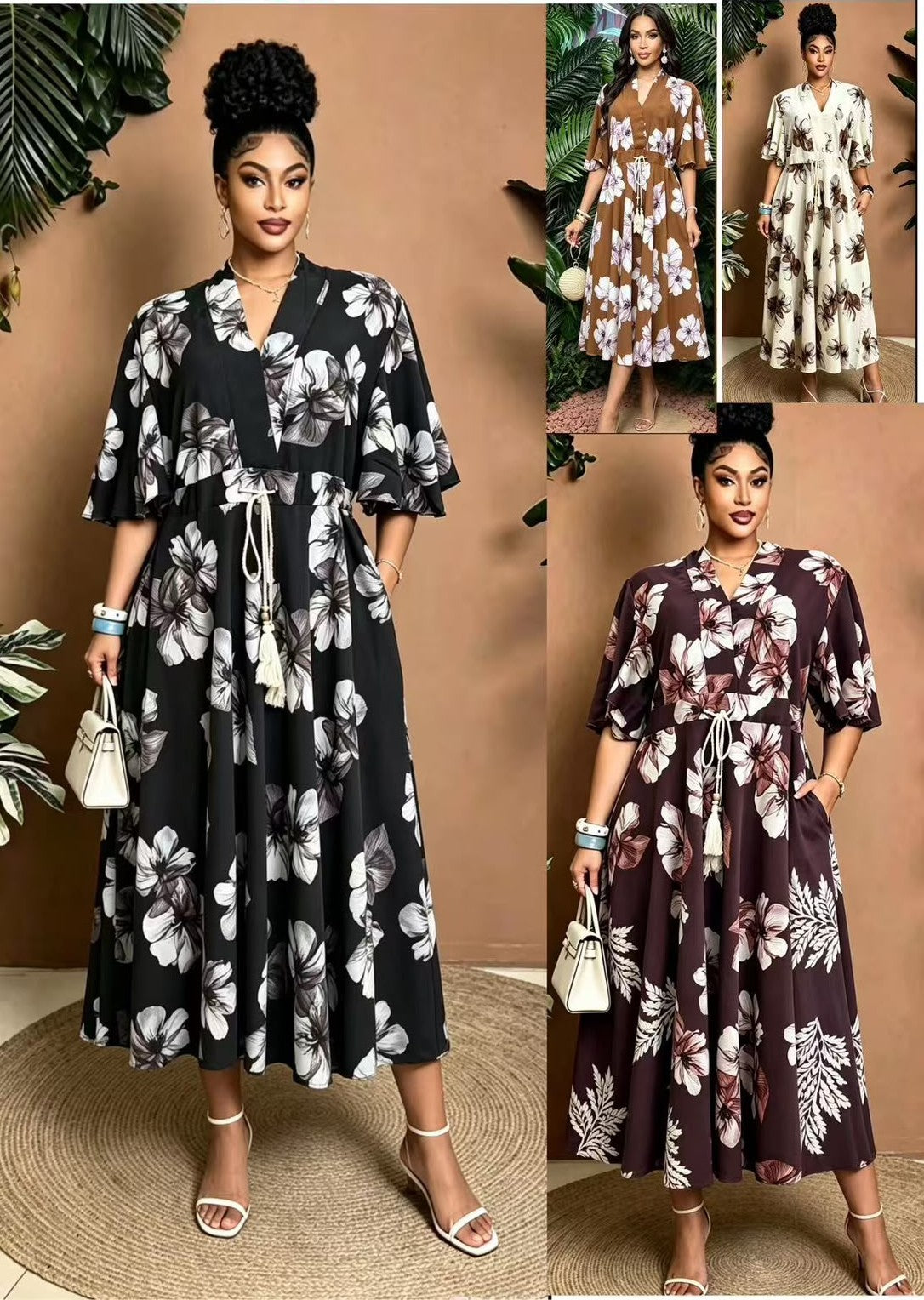 Kimono Sleeve Floral Wrap Maxi Dress