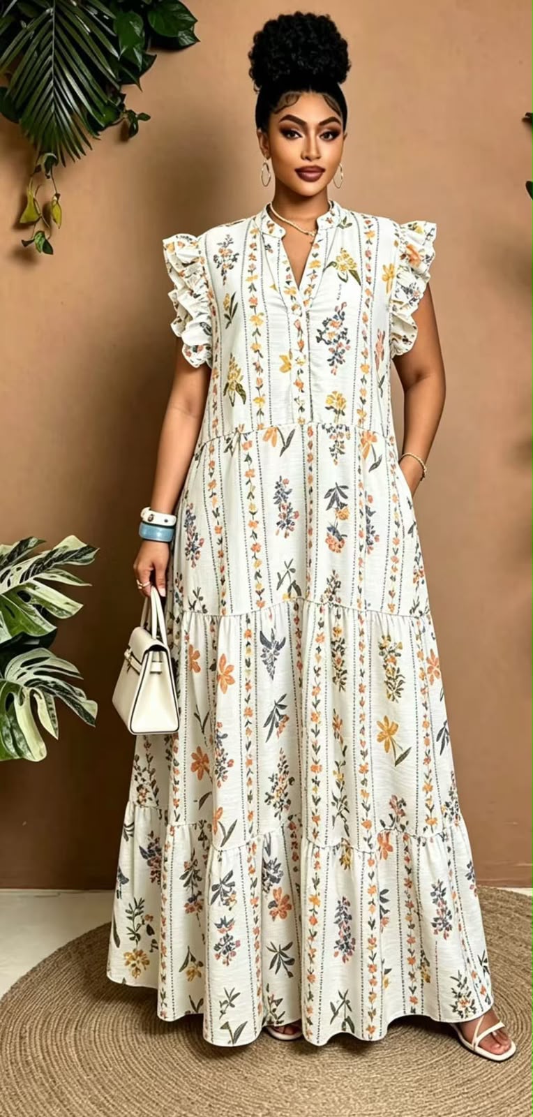 Tiered Floral Ruffle Sleeve Maxi Dress
