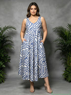 Swirl Print Maxi Dress with Pockets