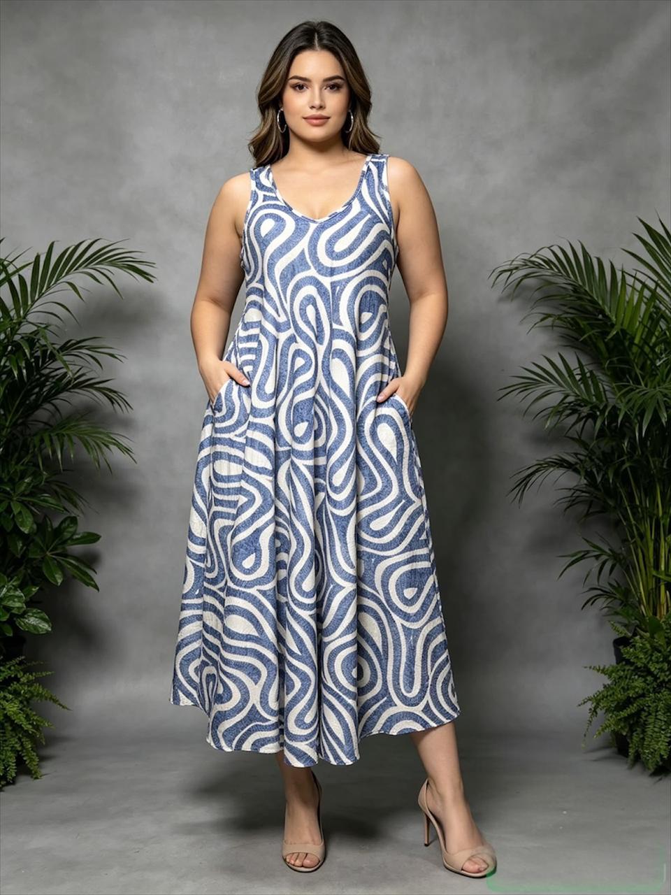 Swirl Print Maxi Dress with Pockets