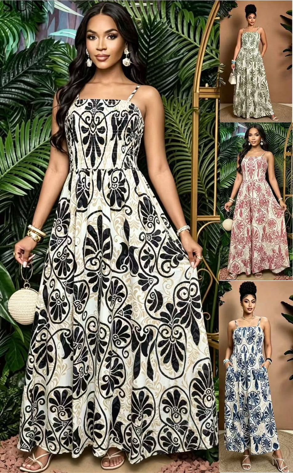 Paisley Print Smocked Maxi Dress