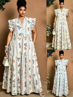 Tiered Floral Ruffle Sleeve Maxi Dress