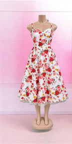Red Rose Floral Spaghetti-Strap Midi Dress — Front